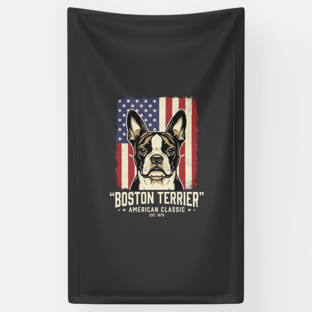 Banderoles Drapeau Classique Américain Boston Terrier (Vertical)
