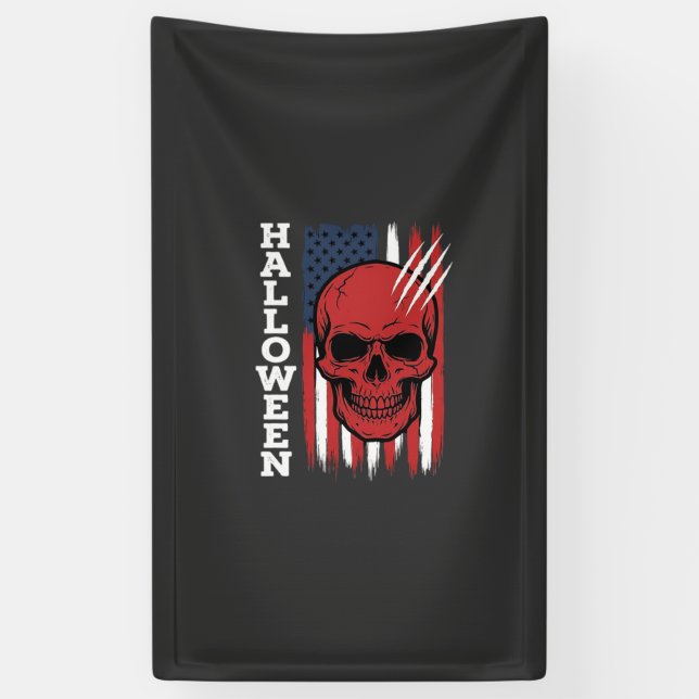 Banderoles Drapeau crâne Halloween Vector Design_1 (Vertical)