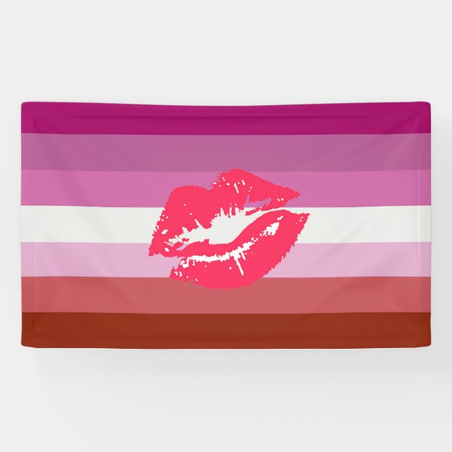 Banderoles Drapeau de fierté lesbienne au rouge à lèvres (Horizontal)
