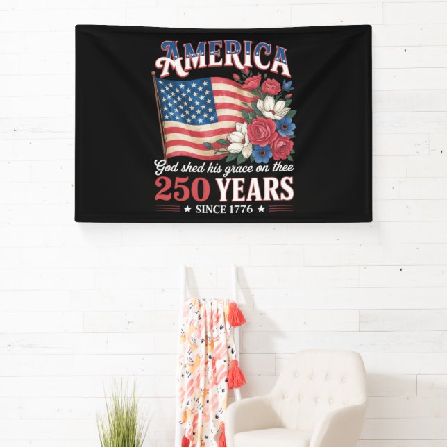 Banderoles Drapeau Floral America 250 Ans (Insitu)