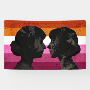 Banderoles Drapeau lesbien avec deux silhouettes de femme