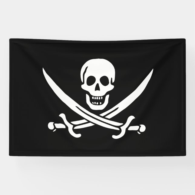 Banderoles Drapeau pirate crâne épées croisées (Horizontal)