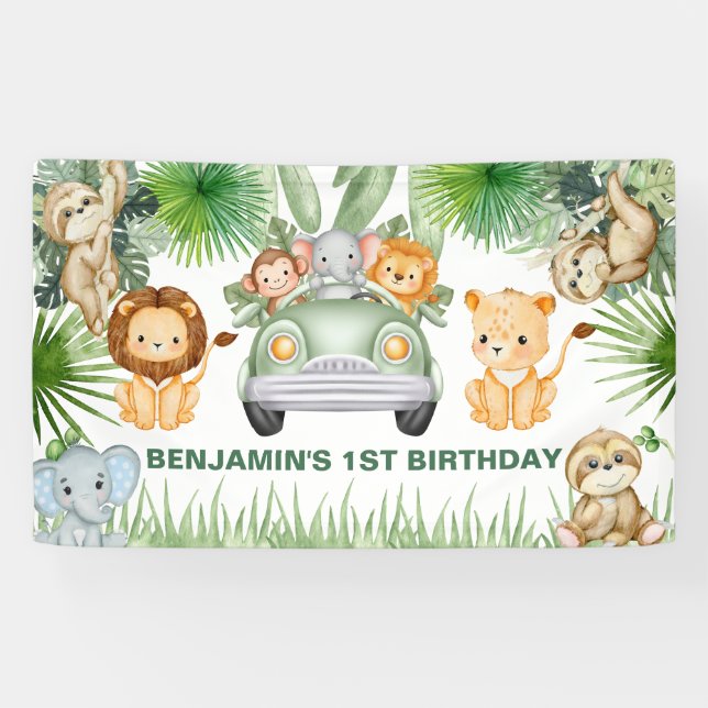 Banderoles drôle Cute Wild Jungle Safari Animaux Anniversaire (Horizontal)