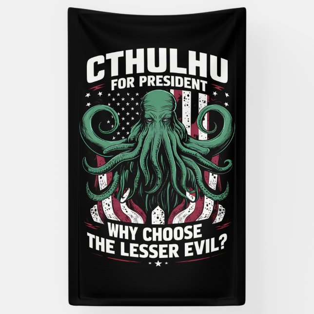 Banderoles Drôle d'élection 2024 Cthulhu pour président (Vertical)