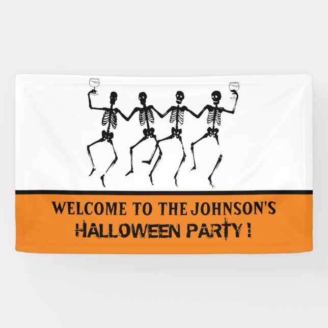 Banderoles  Drôle Orange et Black Dancing Skeleton Halloween (Horizontal)