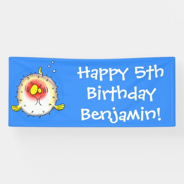 Banderoles Drôle poisson poivron porc-épic caricature poisson (Horizontal)