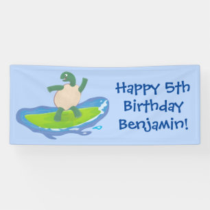 Banderoles Drôle tortue vague de surf dessin animé