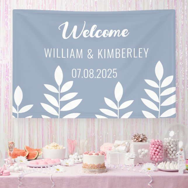 Banderoles Dusty Blue Classic Rustic Simple Mariage moderne (Fête)