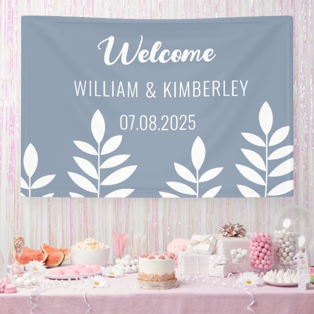 Banderoles Dusty Blue Classic Simple Mariage moderne (Fête)