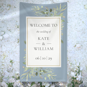 Banderoles Dusty Blue Greenery Botanical Mariage Affiche de b