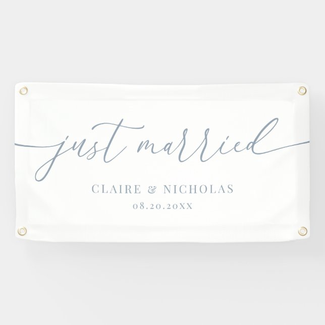 Banderoles Dusty Blue Modern Elegant Just Married Wedding Car (Horizontal)