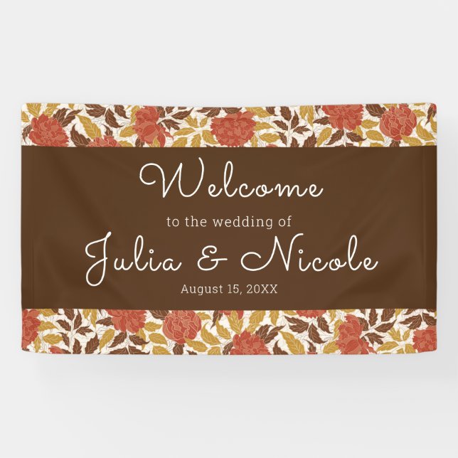 Banderoles Dusty Brunt Orange Peony Flowers Mariage de automn (Horizontal)