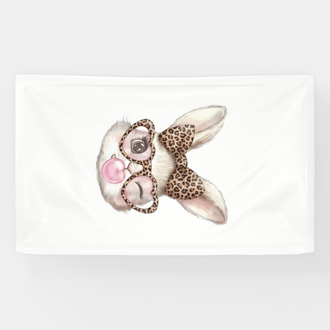 Banderoles Easter Bunny Cute Glasses Leopard Bunny Rabbit Eas (Horizontal)