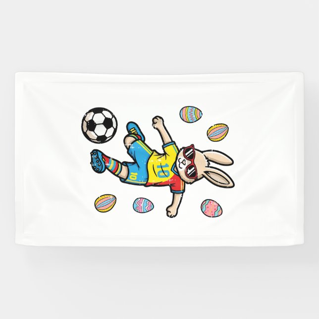 Banderoles Easter Bunny Soccer Kick Rabbit Football Boys Kids (Horizontal)