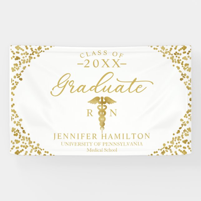 Banderoles École Médicale de soins infirmiers White Gold Grad (Horizontal)