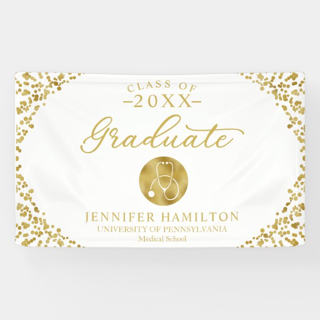 Banderoles École Médicale de soins infirmiers White Gold Grad (Horizontal)