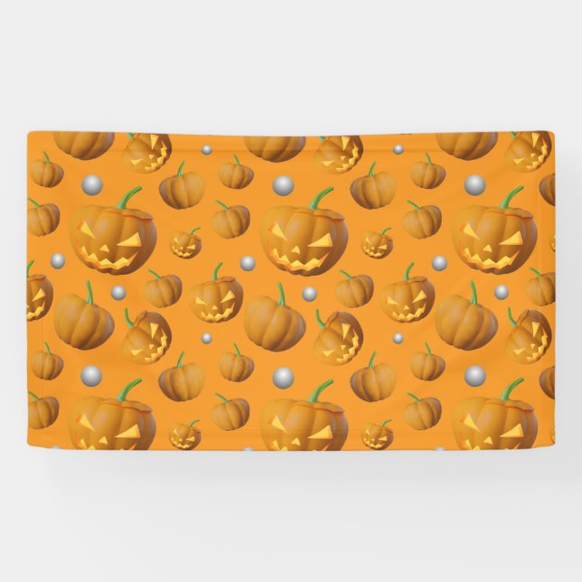 Banderoles Éffrayant 3D Jack O'Lantern et Motif Citrouille (Horizontal)