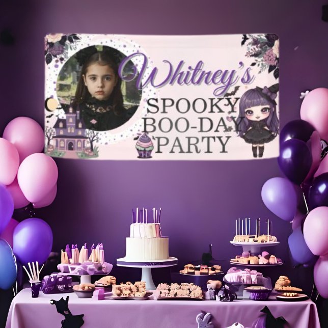 Banderoles Éffrayant gothique violet gothique fille anniversa (Spooky Cute gothic Purple Birthday girl Banner)