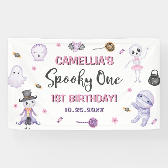 Banderoles Éffrayant One Girls Halloween 1er anniversaire (Horizontal)
