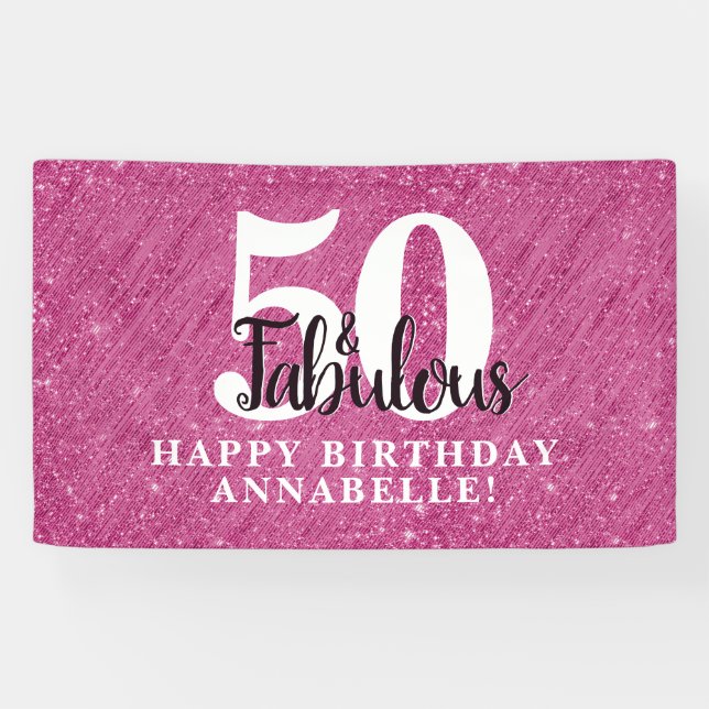 Banderoles Elégant 50 et Fabulous Pink Sparkle 50e anniversai (Horizontal)