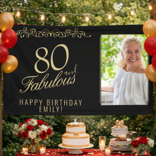 Banderoles Élégant 80 ans et Fabulueuse Photo Noir