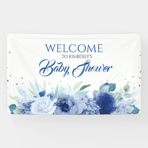 Banderoles Elégant Baby shower aux fleurs bleues Bienvenue