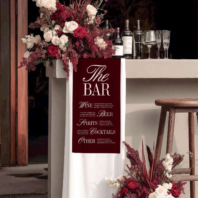 Banderoles Elégant Bar Mariage Bourgogne Menu Décor Réception (Elegant Burgundy Wedding Bar Menu Reception Decor Banner)