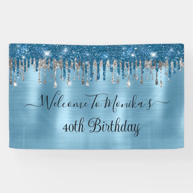 Banderoles Elégant bébé Blue Sparkle Parties scintillant gout (Horizontal)