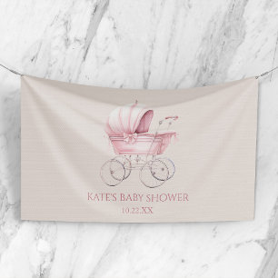 Banderoles Élégant Berceau de Bébé Vintage Rose Fête de Naiss