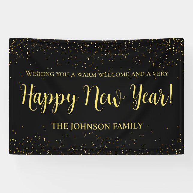 Banderoles Elegant Black and Gold New Year’s Greeting (Horizontal)