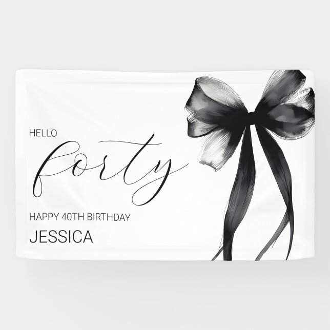 Banderoles Elegant Black Bow Hello Forty 40th Birthday Party (Horizontal)