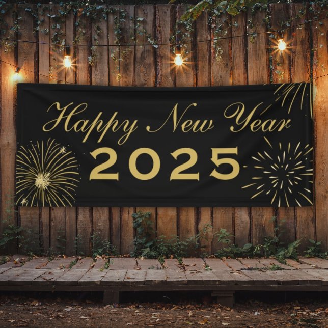 Banderoles Elégant Black Gold Joyeux Nouvel An 2025 Banne du  (Elegant Black Gold Happy New Year 2025 Party Banne Banner
)