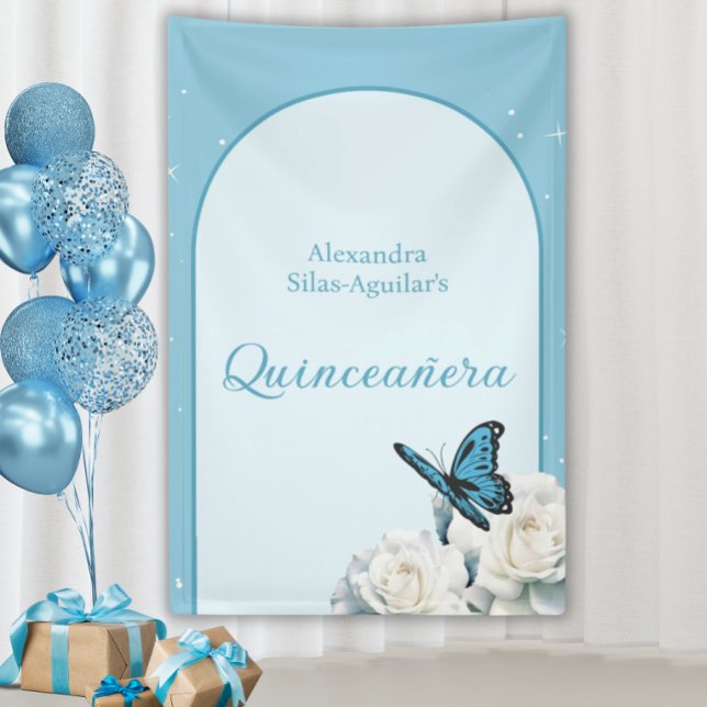 Banderoles Elégant bleu clair Quinceañera - Affiches de bienv (Elegant Light Blue Quinceañera Photo Wall Banner)