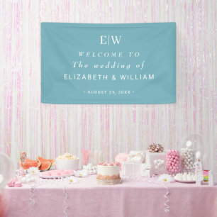 Banderoles Élégant bleu rétro simple avec Mariage Monogram