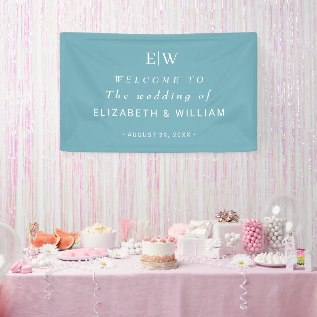 Banderoles Élégant bleu rétro simple avec Mariage Monogram (Fête)