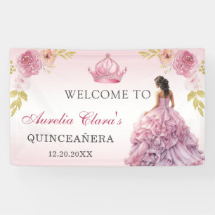 Banderoles Elégant Blush rose Floral Quinceañera Anniversaire