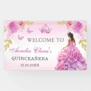 Banderoles Elégant Blush rose Floral Quinceañera Anniversaire