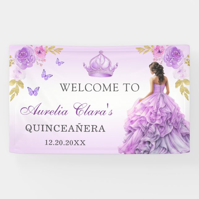 Banderoles Elégant Blush violet Floral Quinceañera Anniversai (Horizontal)