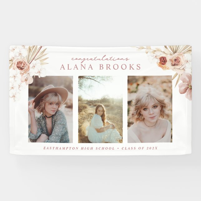 Banderoles Elégant Boho Aquarelle Florale Graduation (Horizontal)