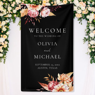 Banderoles Elégant Boho Noir Chic Floral Mariage Bienvenue