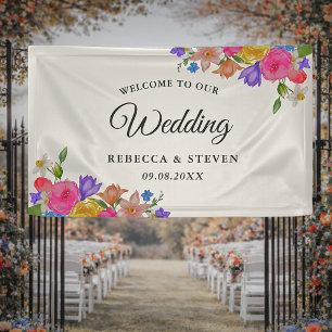 Banderoles Élégant Bold Coloré Fleurs aquarelle mariage