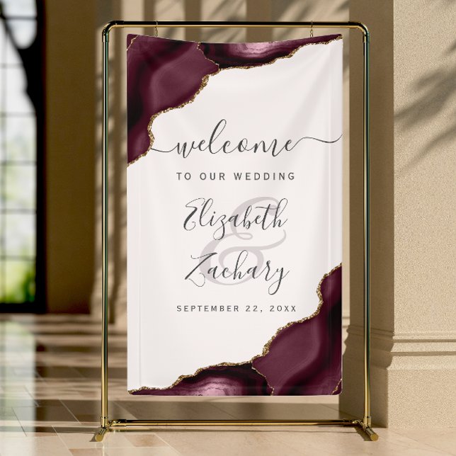 Banderoles Elegant Burgundy Gold Agate Blush Wedding Welcome (Créateur téléchargé)