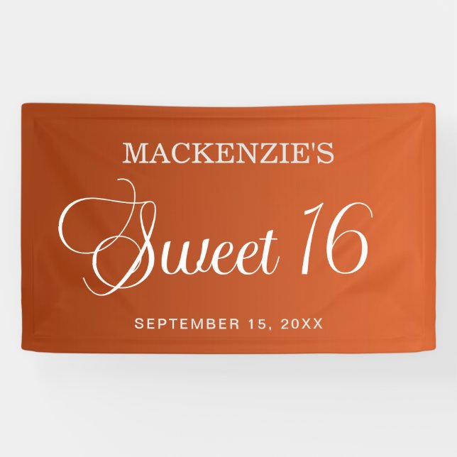 Banderoles Élégant Burnt Orange Sweet 16 Anniversaire (Horizontal)