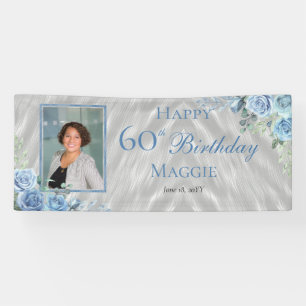 Banderoles Elégant cadre Floral Rose Bleu 60ème anniversaire