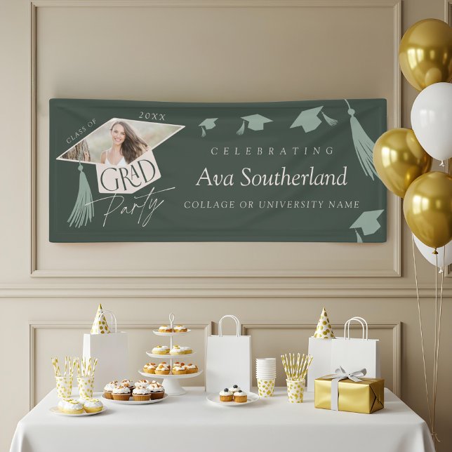 Banderoles Élégant Casquette de 2e année et Tassel Photo Grad (Elegant Grad Cap & Tassel Photo Graduation Party Banner)
