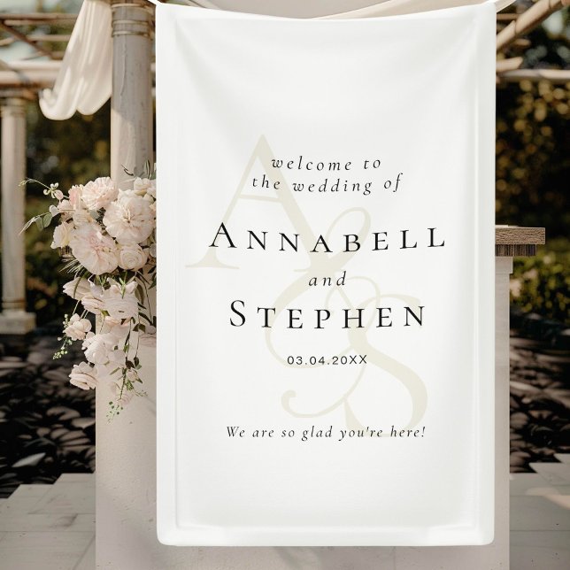Banderoles Élégant, Classique, Monogramme, Mariage blanc (Elegant, Classic, Monogram, White Wedding Banner)