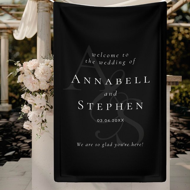 Banderoles Élégant, Classique, Monogramme, Noir, Mariage (Elegant, Classic, Monogram, Black and White, Wedding Banner)