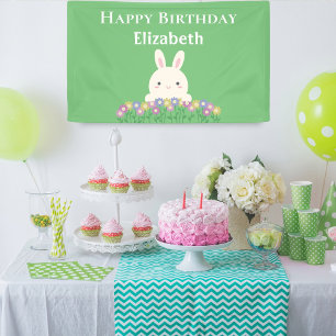 Banderoles Elégant Cute Kawaii Bunny & Fleurs Joyeux Annivers