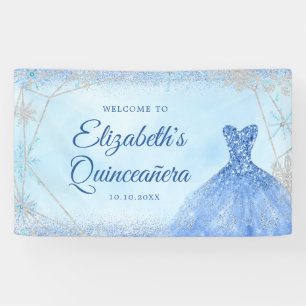 Banderoles Elégant Dusty Blue Winter Snowflake Quinceañera