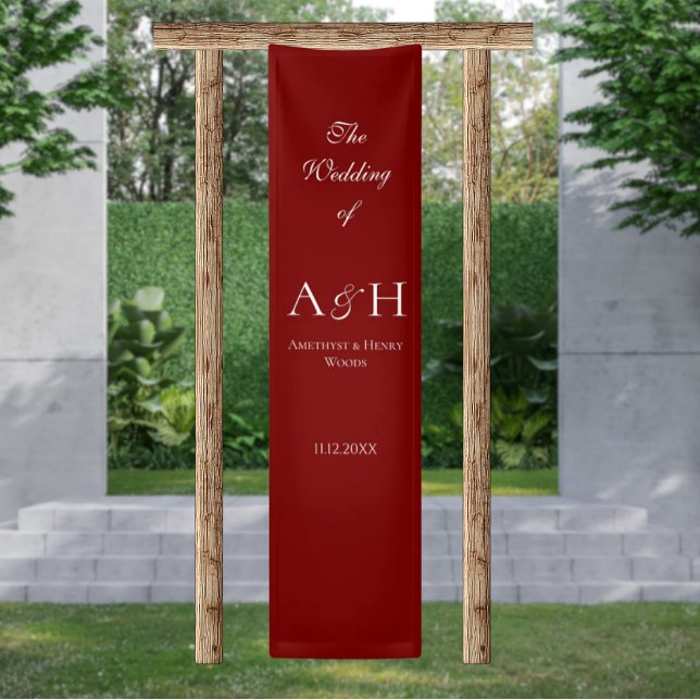Banderoles Elegant Fabric Wedding Welcome Banner - Ruby Red (Elegant Red Fabric Wedding Welcome Sign Banners)